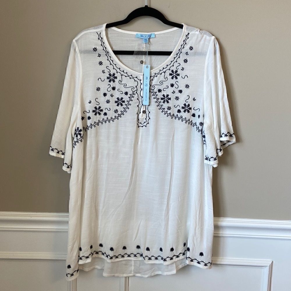 She + Sky Plus Size Blouse 2X NWT Beach Pics, Coastal Resort Casual, Vacation